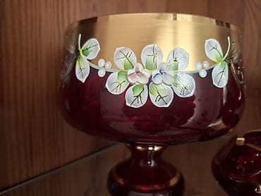 gozel hediyyeler: Qırmızı şüşədən 3 hissəli dekorativ qəndan dəsti - Tərkib: 2 ədəd — 4