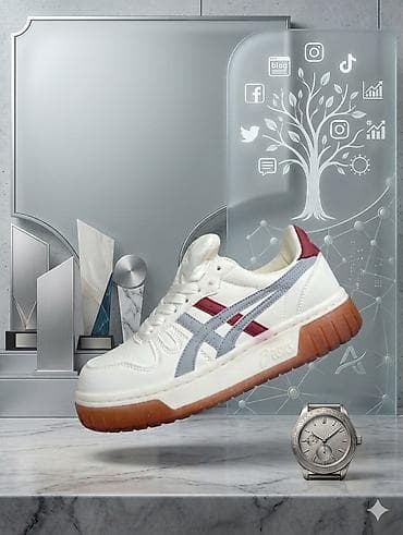 ASICS idman ayaqqabısı - Rəng: ağ üst hissə, boz və bordo zolaqlar;