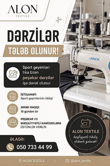 ALON TEXTILE – Dərzilər tələb olunur! Məzmun: - İxtisas: Sport lalafo.az -da ALON TEXTILE – Dərzilər tələb olunur! Məzmun: - İxtisas: Sport
