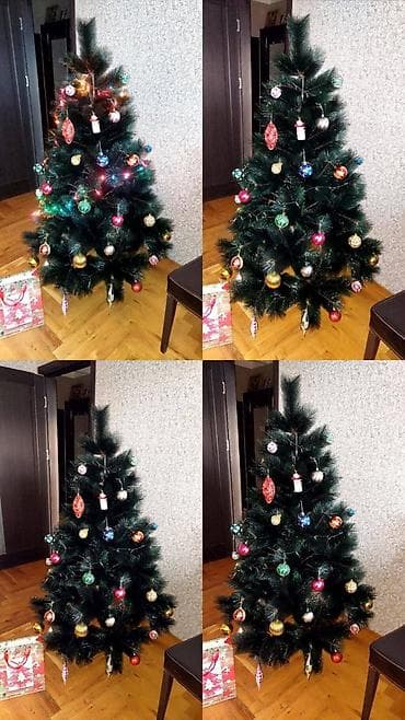 agac gulleri: Bəzədilmiş süni Yeni il şam ağacı - Material: sıx, tünd-yaşıl PVC — 5