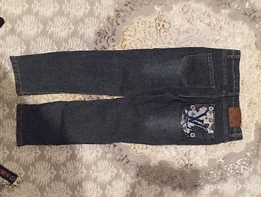 Uşaq cins şalvarı - Klasik tünd mavi denim parça - Arxa hissədə 2