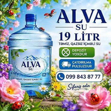 İçkilər: Nişanə Su və Alva Su – 19 litr təmiz, qazsız içməli su bidonları — 2