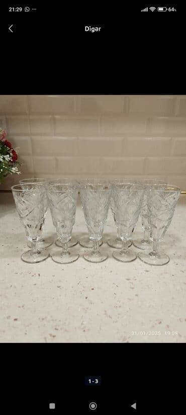 metbex qablari: Qədəhlər, rəng - Ağ, Xrustal, 12 ədədli dəst, Rusiya — 1