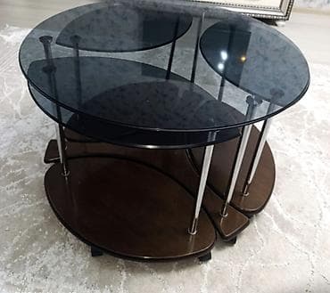 təkərli stol: Yumru masa, Transformer, Təkərli, Şüşə — 3