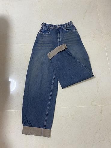 yarı botinkalar: Yüksək belli, klassik mavi rəngli geniş kəsimli cins şalvar. - 5 — 1