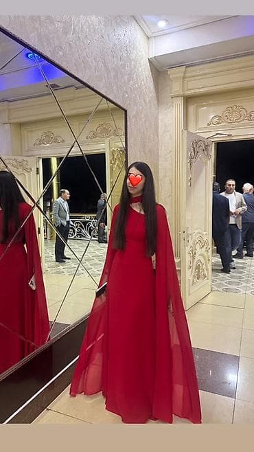 kapa: Qırmızı gecə/libas – zərif şifon, uzun model - Rəng: dərin qırmızı - — 2