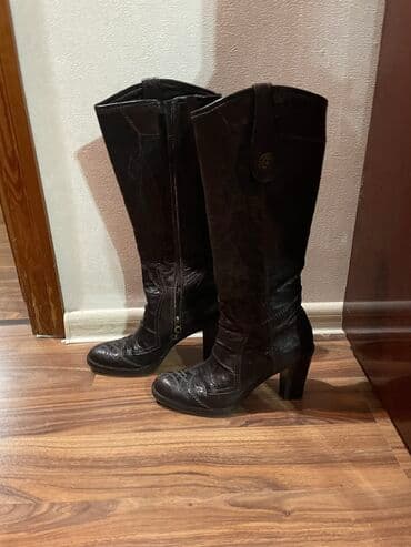 черные мужские сапоги: Сапоги, Размер: 36, цвет - Коричневый, Б/у — 3