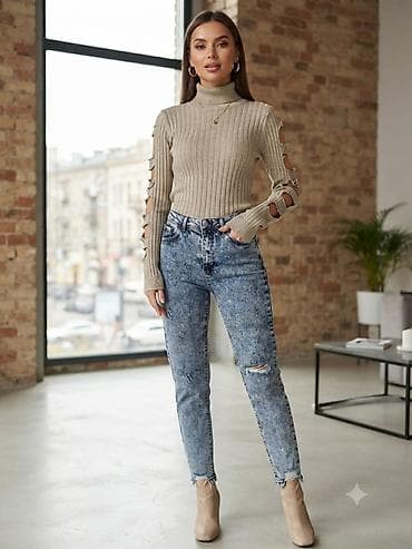 cins şalvar modelleri: Qadın şalvar kolleksiyası - Model 1: Mavi “mom fit” cins şalvar — 3