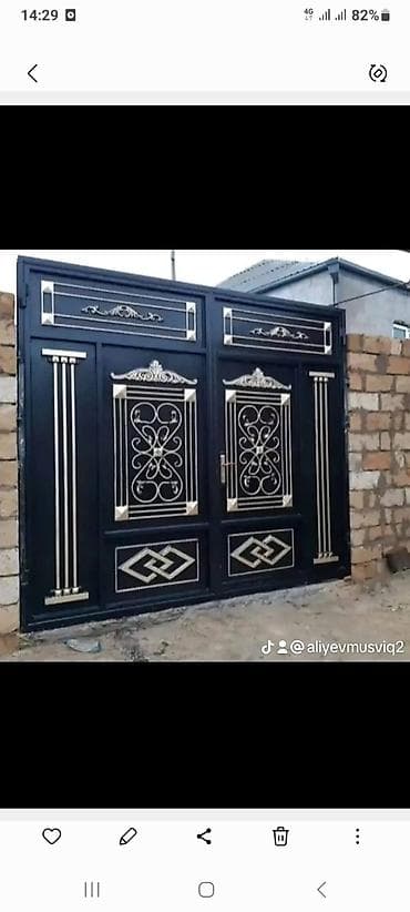panel dekor: Dəmir darvaza – dekorativ naxışlı, ikiqanadlı model - Material: qalın — 1