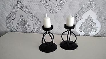 ev eşyalarl: Metall şamaltısı dəsti (2 ədəd) - Material: qara rəngdə metal - — 3