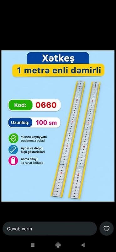 Xəttkeş – 1 metr enli, dəmirli (Kod: 0660) - Uzunluq: 100 sm - — 1