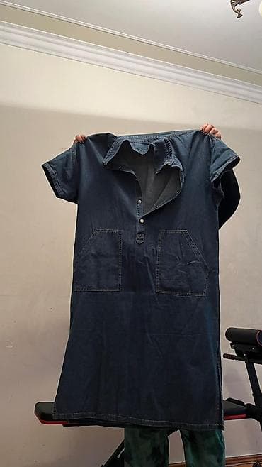 Cins materialdan qadın tuniği/kofta-köynək. - Rəng: tünd mavi