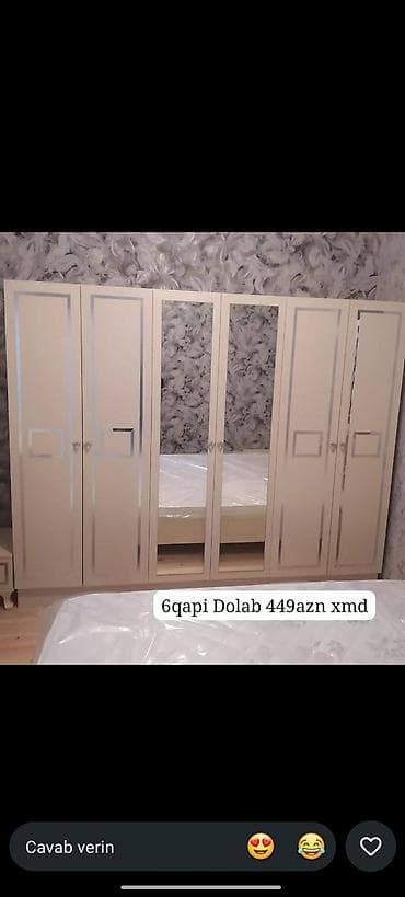 6 qapılı yataq otağı dolabı - Rəng: açıq bej/krem - Dizayn: qapılarda