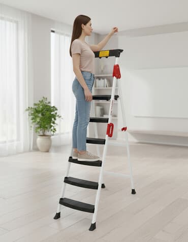 5 pilləli, ağ rəngli ev tipli pilləkən. Qara rəngli pillələri və lalafo.az -da 5 pilləli, ağ rəngli ev tipli pilləkən. Qara rəngli pillələri və