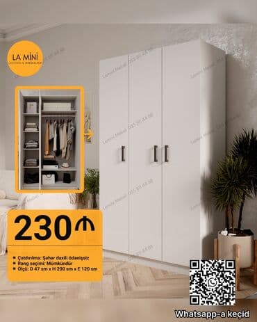 Masa və oturacaq dəstləri: Açılan, 3 qapılı Düz dolab, Qarderob, paltar dolabı