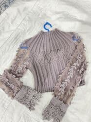 jaketler qadin ucun: Qadın trikotaj bluz/sviter - Rəng: boz-taupe - Model: qısa kəsim, dar — 4