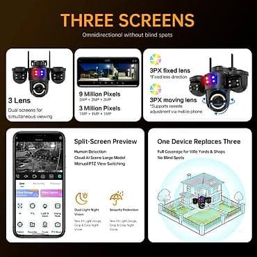 inter: Üç Linzalı Ağıllı Xarici Təhlükəsizlik Kamerası - 3 linzalı — 3