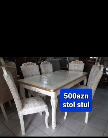 metbex mebileri: Qonaq otağı üçün, Yeni, Açılmayan, Dördbucaq masa, 6 stul — 2