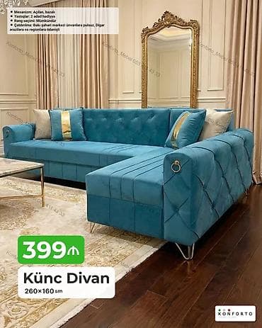 Künc Divan – 260×160 sm - Mexanizm: Açılan, bazalı (yataq funksiyalı — 1