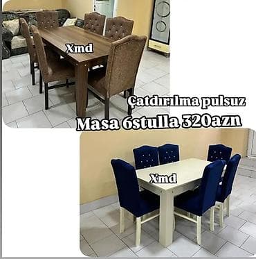 Mətbəx üçün, Açılmayan, Dördbucaq masa, 6 stul