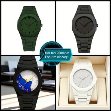 qolbaq şəkilləri: Kvars mexanizimli uniseks əl saatları - Rənglər: qara, yaşıl, ağ; — 2