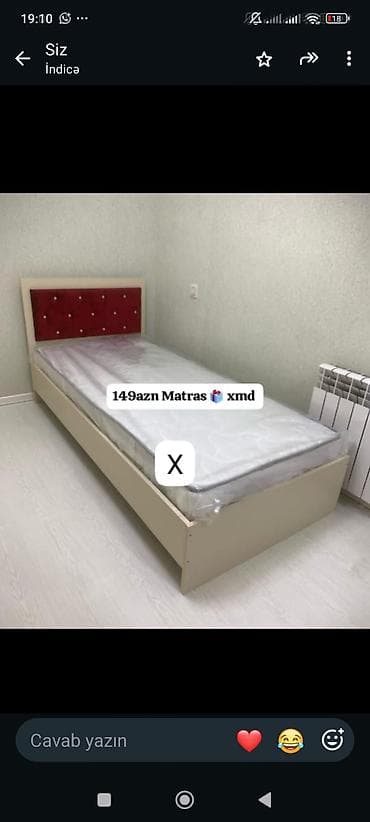 matrasi: Tək nəfərlik çarpayı və matras dəsti. - Rəng: krem gövdə, qırmızı — 1