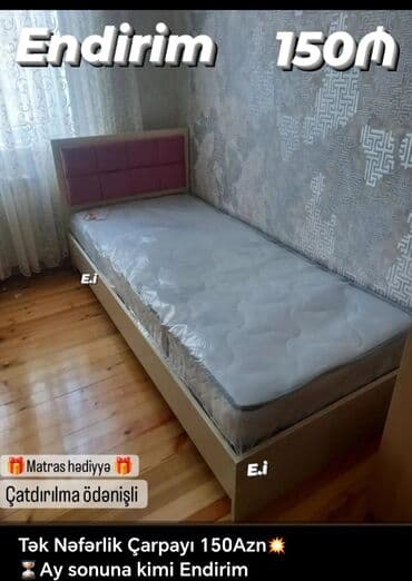 tek carpayı: Yeni, Təknəfərlik çarpayı, Bazasız, Matras ilə, Siyirməsiz, Azərbaycan — 3