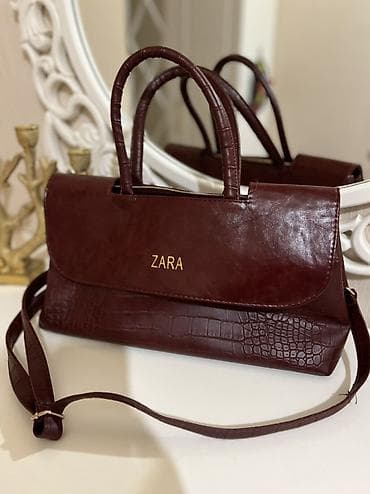 40 man ZARA qadın çantası – tünd qəhvəyi (bordo) rəngdə, cilalı səth