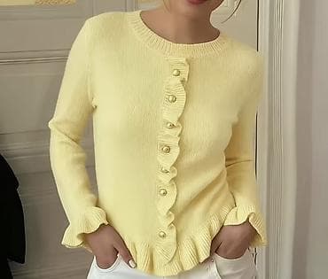 deri jaket: Zərif qadın kardiqanı – açıq sarı rəngdə, yumşaq toxunuşlu trikotaj — 2