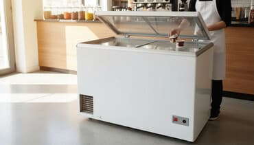 Ticarət üçün şüşə sürgülü qapaqlı dondurucu vitrin - Tip: üstdən