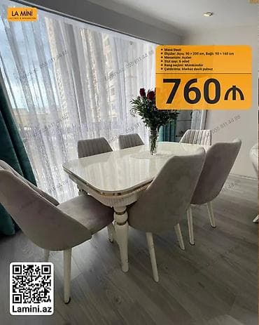 Qonaq otağı üçün, Açılan, Dördbucaq masa, 6 stul