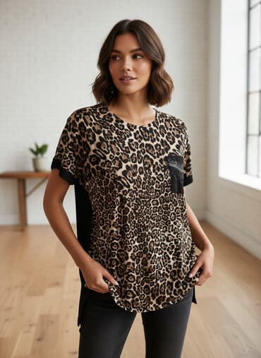 блюз инструменты: Qadın bluz/köynək - Dizayn: Ön hissə tam leopar printli, arxa hissə — 1