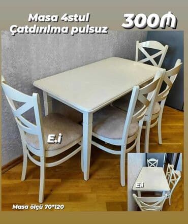 mətbəx stol: Mətbəx üçün, Yeni, Açılmayan, Dördbucaq masa, 4 stul — 3
