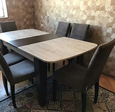 Qonaq otağı üçün, İşlənmiş, Açılan, Dördbucaq masa, 6 stul — 1