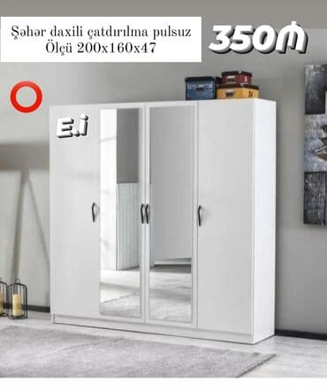 şifonerlər işlənmiş: Açılan, 4 qapılı Düz dolab, Qarderob, paltar dolabı — 1