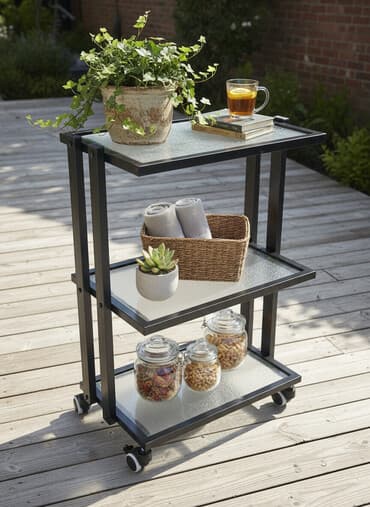 profil ucun gül şəkilləri: Metal konstruksiyalı 3 mərtəbəli servis/raf arabası - Rəng: qara, mat — 4