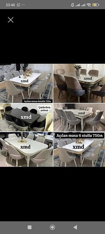 balkon stul: Açılan yemək masası dəsti – 6 stul ilə - Zərif klassik-modern dizayn - — 1