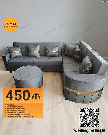 Künc divan dəsti - Ölçülər: 280 x 200 sm - Mexanizm: açılan, bazalı