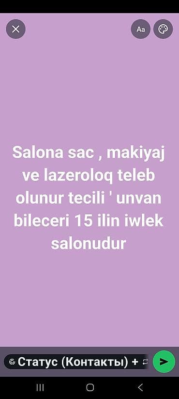 operator iş elanları: Bileceride yerlesen 2 mertebeli salon arendaya verilir 15 ilin iwlek — 2