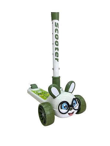 sukuter: Uşaq skuter – 3 təkərli, dovşan dizaynlı - Rəng: yaşıl-ağ - Ön — 2