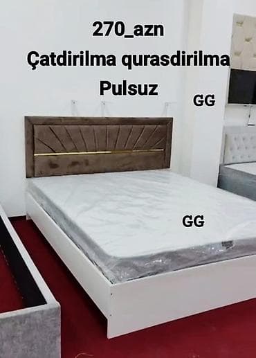 Yataq dəsti – 270 AZN - Müasir dizaynlı taxta çarpayı - Yumşaq süet — 1