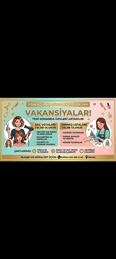 Yeni açılmış gözəllik salonunda vakansiyalar! Axtarılan komanda