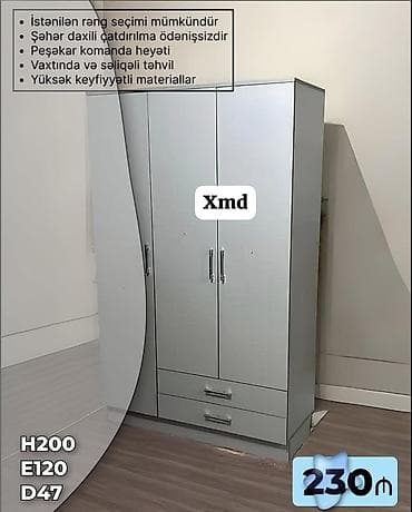 dolab paltar: Üç qapılı paltar dolabı – 230 AZN Xüsusiyyətlər: - Ölçülər: H200 x — 7