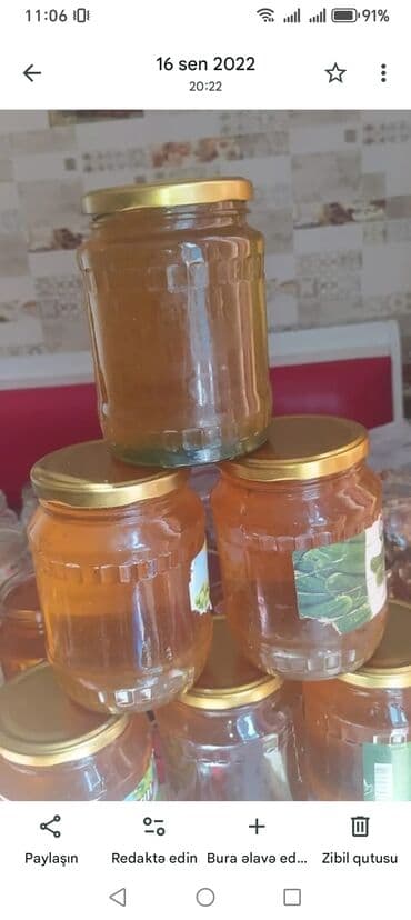 İçkilər: Təbii arı balı – şüşə bankalarda - Tərkib: 100% təbii arı balı — 1