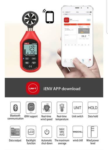 küləyin sürətini ölçən cihaz: Anemometr Model: UNI-T UT363 Külək sürətini ölçən cihaz. - Zərbəyə — 2
