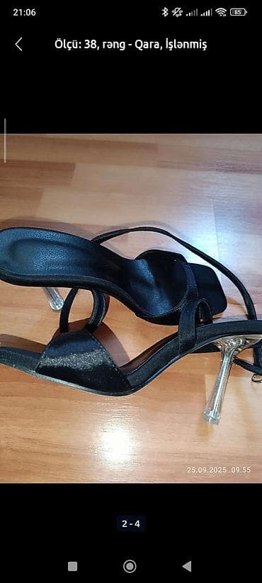 Босоножки, сандалии, шлепанцы: Qadın sandaleti - Ölçü: 38 - Rəng: qara - Model: incə kəmərli, önü — 2