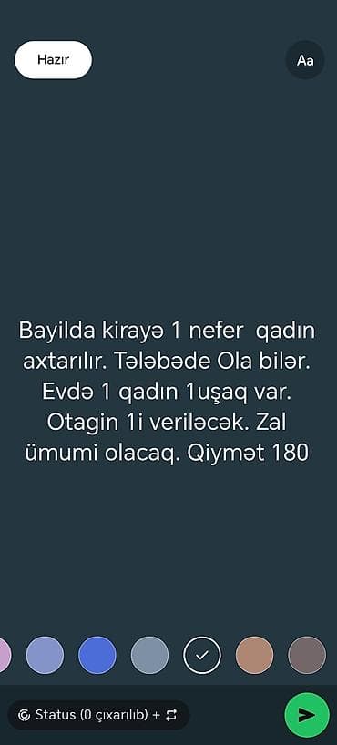 bayıl ev: Bayıl ərazisində kirayə otaq üçün 1 nəfər qadın axtarılır (tələbə də — 1