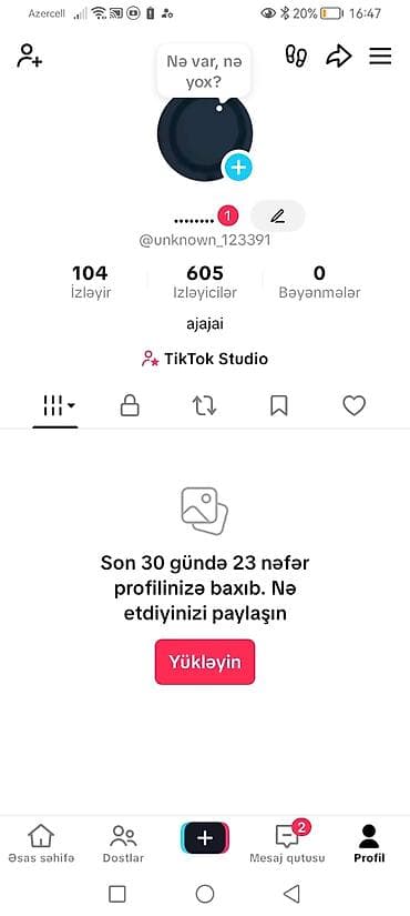 Satılır: TikTok hesabı Xüsusiyyətlər: - İstifadəçi adı