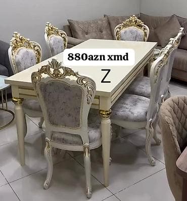 bar stullar: Qonaq otağı üçün, Yeni, Açılmayan, Dördbucaq masa, 6 stul — 1
