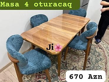 Mətbəx üçün, Yeni, Açılan, Dördbucaq masa, 4 stul